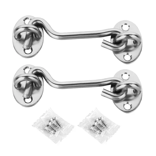 2PCS， Sliding Door Lock Eye Hook Latch with Screws, Rust-Resistant Metal Gate Latch, Privacy Hooks Latch for Inside Door
