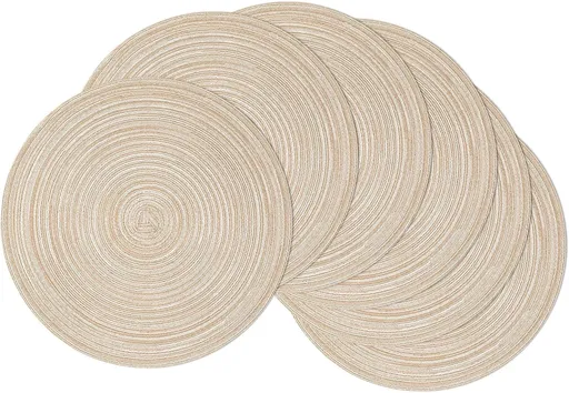 Round Braided Placemats Set of 6 Washable Round Placemats for Kitchen Table 15 inch Round Table Mats (Beige, 6)