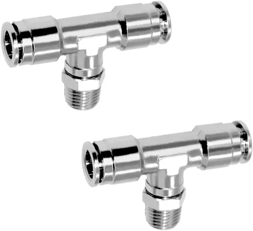 Push to Connect Tube Fitting Union Tee, Copper Nickle-Plated 1/4" Tube OD x 1/8" NPT Male Thread Shaped Union Adapter Fitting (Pack of 2)
