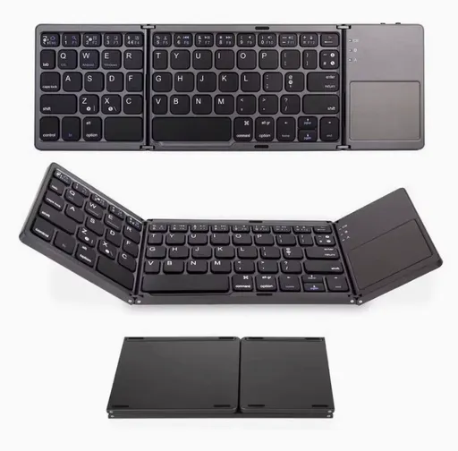 Foldable Bluetooth Keyboard with Touchpad, Wireless Portable Keyboard, Ultra Slim Rechargeable Folding Keyboard with Full-Size Keys for iOS Android Windows Laptop Tablet PC,Black