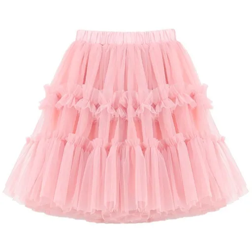 Girls Princess Skirt Polyester Ruffled Summer Pink 130cm