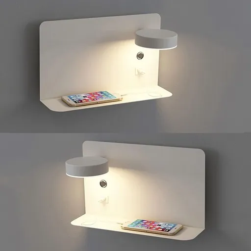 Right Side Adjustable LED Wall Light 12W with USB Charging Switch and 3 Color Temperatures, 330 Degree Rotation
