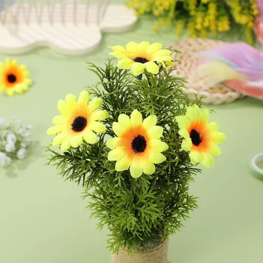 Fabric Sunflower Heads Yellow Realistic for Party Decoration 100Pcs