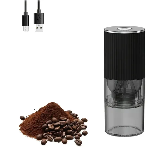Electric Coffee Grinder PP Body 1200mAh Battery Type-C Charging One-Touch Start Adjustable Grind Portable Detachable(black)