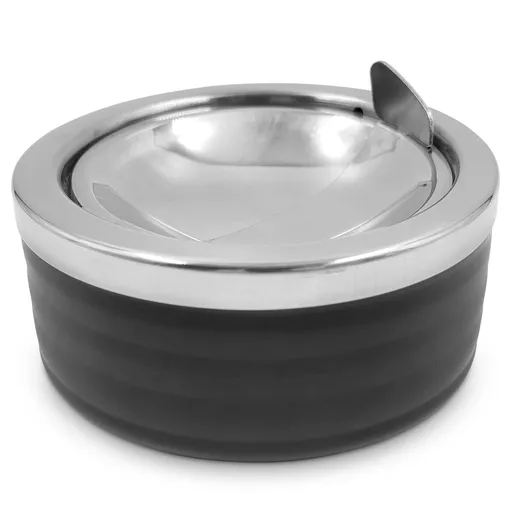 Grooved Silver Classic Metal Ashtray with a Lid- Windproof Outdoor Ashtrays Can Patio Outdoor Indoor Decorative Fancy Ash Tray