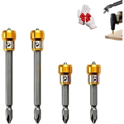 4-Piece Magnetic Screw-Holding Bit Set, Premium S2 Steel, Strong Magnetic Hold, Anti-Slip, Impact Resistant, Fits Most Drill Drivers, Ideal for Woodworking, Automotive & Household Repairs