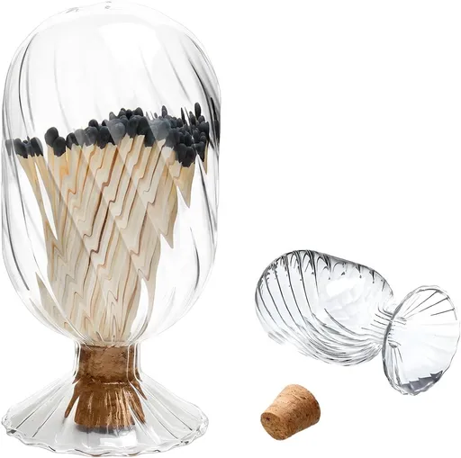 Empty Glass Helix Spiral Cloche Jar,Helix Shaped Glass Matches Cloche Decorative,Clear Decorative Match Holder Jar with Cork Stopper for Candle Display,Holds Cotton Swabs,Toothpicks