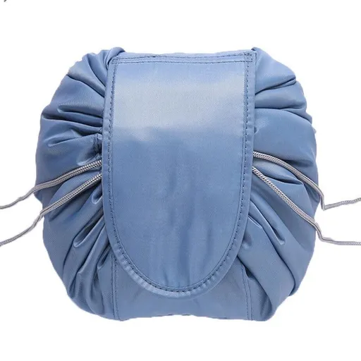 Portable Travel Makeup Bag Drawstring Cosmetic Pouch Lazy Storage Organiser Case - Blue