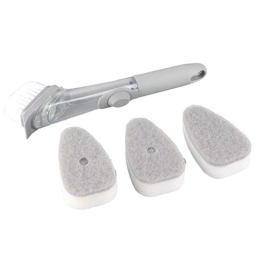 Pot Brush Hydraulic Automatic Adding Liquid Soft Silicone Handle 1 Piece with 3 Sponges