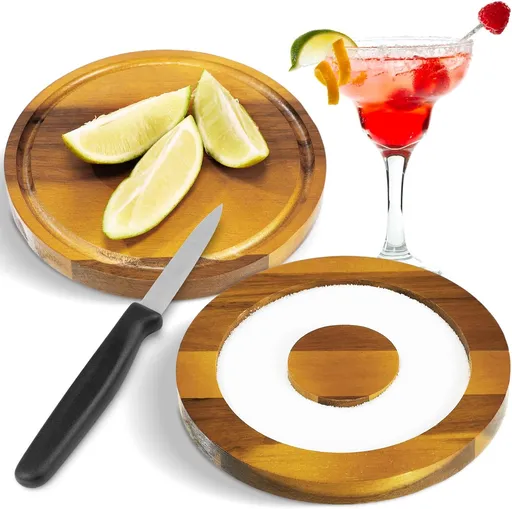 Bar Glass Rimmer for Margarita and Cocktail Sugar and Salt Wooden Rimmer with Lid for Wide Glasses up to 5 Inch, Bar Cart Accessories Bartender Tool Salt Storage