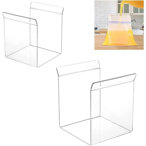 2 Pack Food Storage Bag Stand,Ziplock Bag Holder,Holder for Food Prep Bag,Baggy Rack Holder for Food Filling,Hands-Free Prep Bag for Pouring Water and Filling Food(Clear)