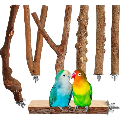 7 Pcs Wood Bird Perch Platform Set Natural Rough Surface for Bird Cage Accessories