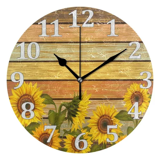 Sunflower Wall Clock Vintage Round Bee Silent Non Ticking Battery Operated Accurate Colorful Arabic Numerals Design Home (10 Inch)