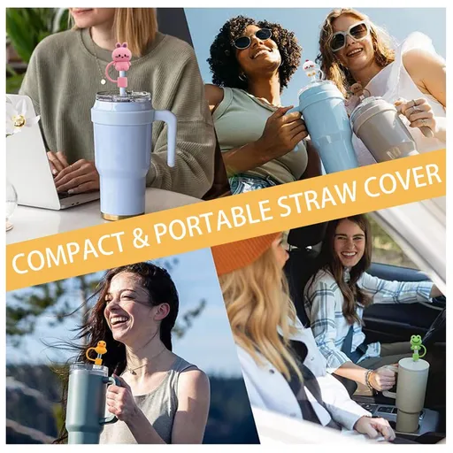 Straw Cover Cap,Silicone Straw Topper Compatible with Tumbler with Handle,10mm 0.4in Dust-(5Pcs Straw Cover Animal shape)
