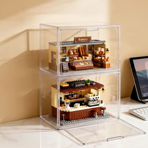 Display Case Clear Acrylic Storage Box 2 Pack Stackable Design 36 x 22 x 27cm