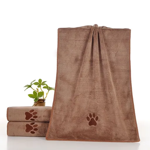 Brown 70*140cm Pet Drying absorbent Towel for Dogs and Cats - Quick Dry Super Absorbent Microfiber Bath Towel with Paw Print Design - Large Size Grooming Towel for Pets