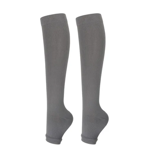 Open Toe Gray Compression Calf Socks Size XXL (43-46) | Christmas Wide Calf Neutral Gift | Plus Size Gray Compression Socks for Big Calves Daily Use