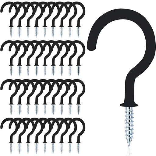 50PCS Vinyl Coated Ceiling Hooks Question Mark Shape Hook Heavy Duty Screw Cup Hook for Bathroom Kitchen Wall Ceiling Hanging
