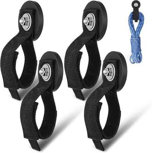 4 Pack Magnetic Hooks Heavy Duty Cable Holder Hanging Hook for Garage Workshop Garden Hoses, 6.6cm Black