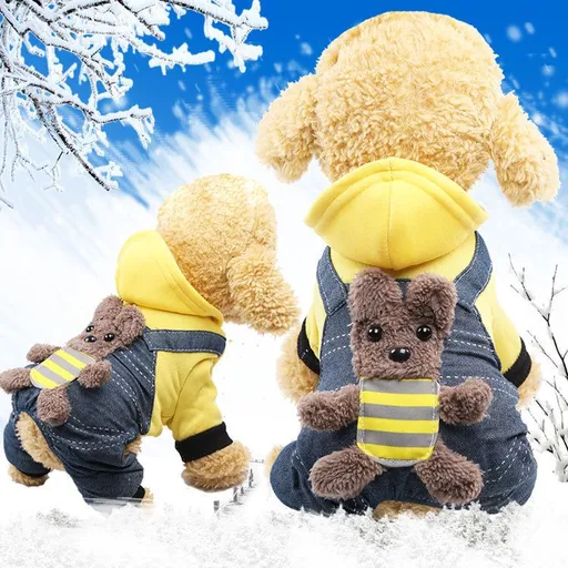 Shine Pet Four Leg Thickened Coral Fleece Clothes Four-leg thickened back strap bear yellow 2XL (back length 45cm)
