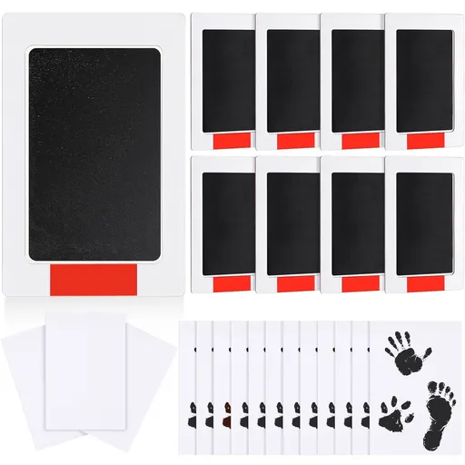 8 Set Inkless Baby Footprint and Handprint Kit, Clean Touch Ink Pad for Baby Hand and Footprints, Dog Paw Print Kit with Ink Pads and Imprint Cards for Newborns Babies Pets Gifts (Black)