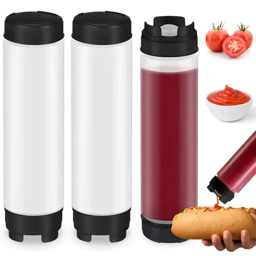 3 Pcs 16 Oz Condiment Squeeze Bottles Inverted Plastic Squeeze Bottle for Sauces Refillable Tip Large Valve Dispenser