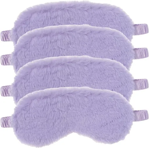 4 Pack Plush Sleep Mask Soft Comfortable Blindfold Eye Cover for Sleepover Gift Birthday Party Favors, Silky Fabric on The Back, Cozy, Fluffy and Furry , Purple