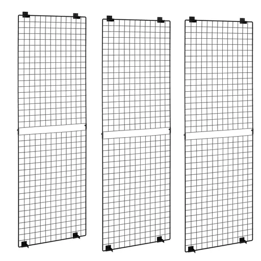 Grid Wall Panels 3 Packs 610 x 1828 mm Black Carbon Steel Wall-Mounted Display Rack for Craft Show Decoration Storage Notice Board