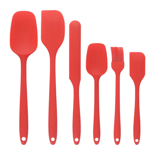 6 Pieces Silicone Spatula Set, Heat-Resistant BPA-Free Cooking and Baking Utensils for Eggs, Pancakes and Non-Stick Pans, Red