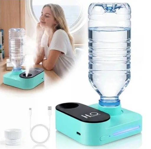 Cruise Humidifier Portable Humidifier for Travel – Whisper-Quiet Mini Humidifier Travel Humidifier for Cruise, Office or Car with Night Light, Auto-Off & 2 Mist Modes Water Bottle Humidifier - Blue - Size 10*3.5cm