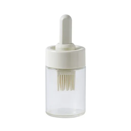 Silicone Oil Dispenser Bottle with Basting Brush – 2-in-1 Oil & Sauce Applicator for Cooking, Baking, Grilling, BBQ, Pastries, and Kitchen Use（beige）