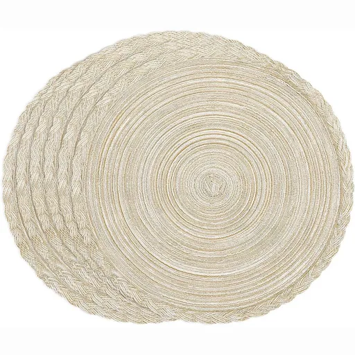 38cm Round Braided Placemats Set of 4, Washable Heat Resistant Circle Boho Place Mats for Kitchen Dining Table -（beige）