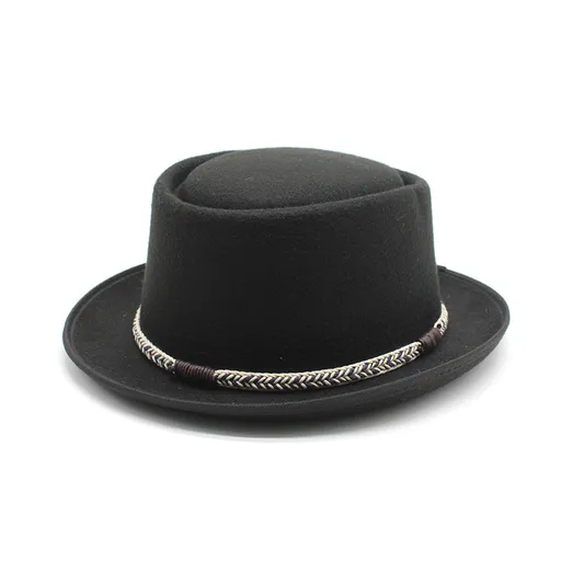Black Unisex Stylish Pure Woolen Short-Brimmed Fedora - Classic British Gentleman's Fedora with Curled Brim and Dimpled Top