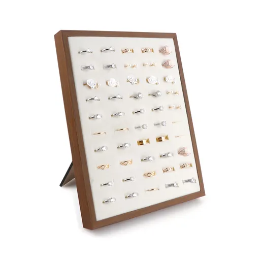Ring Display Stand - 50 Slots Shaped Jewelry Tray Ring Board Earrings Organizer , jewelry storage Black walnut wood color（Only includes display racks）