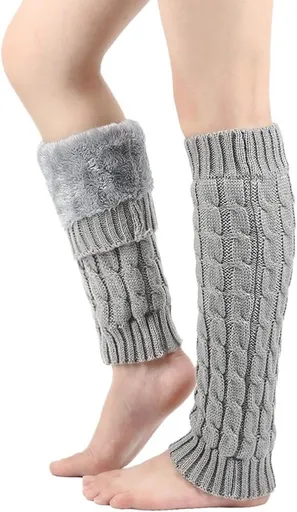 2 Pack, Warm winter leggings for women, Fleece lining, Long knitted leggings, Warm boot socks, for skates, Grey