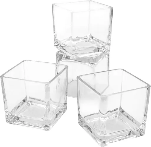 Flower Glass Vase Decorative Centerpiece for Home or Wedding - Clear Cube Shape, 2.5"x2.5"x2.5", Set of 12