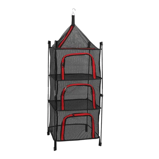 Hanging Drying Mesh Foldable 4 Layer Multifunctional Thickened Hanging Mesh Net for Clothes Fish Red