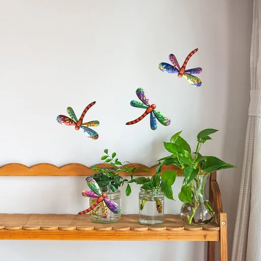 4PCS Metal Dragonfly Wall Art Decor, Metal Dragonfly Outdoor Wall Sculpture Decoration Hanging Outdoor Decoration