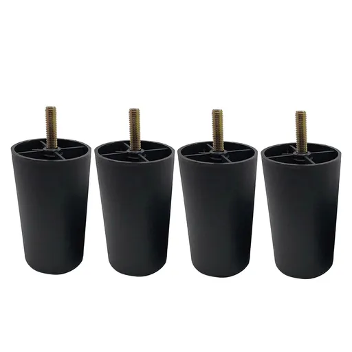 4 Pieces Round Tapered Plastic Couch Legs, Heavy Duty Replacement Furniture Feet for Sofas, Chairs, Cabinets, 10.2 cm, Black