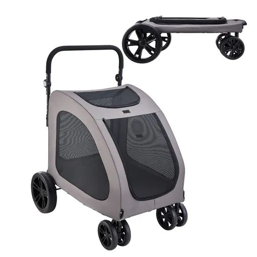 Pet Stroller, 4 Wheels Dog Stroller with Brakes, 160lbs Weight Capacity, Portable Puppy Stroller Carrier with Breathable Mesh Windows & Height-Adjustable Height, Animal Stroller for Cats & Dogs