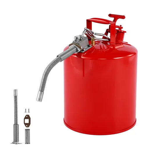 Safety Gas Can, 19 L Type II Red Safety Can for Gasoline with Stainless Steel Flame Arrester, Self-Closing Lid, and Flexible Metal Spout, Carbon Steel Flammable Storage with Ergonomic Handle