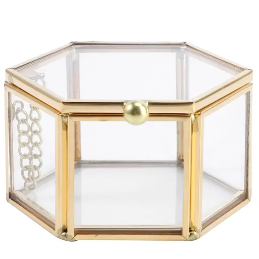 Golden Glass Jewelry Organizer with Copper Chain for Small Accessories