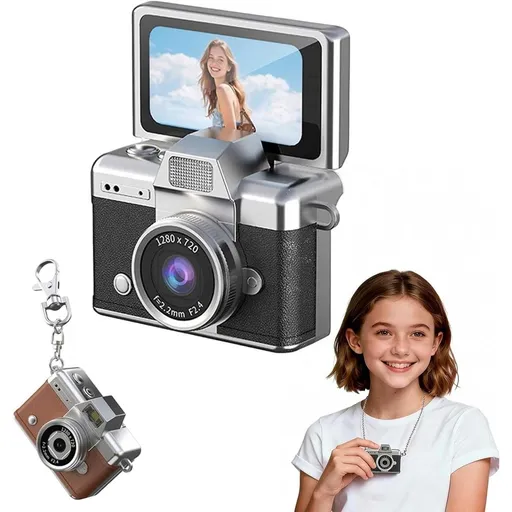 Mini Digital Camera with 1.47 in LCD Screen, 1080P Flip Screen Retro Digital Keychain Camera with Built-in Flash, Strap and Keychain, Portable Mini Cameras