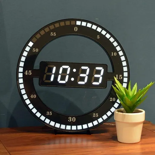 Silent LED Digital Table Clock, Black Electronic Wall Clock, Round Desk Clock, for Bedroom, Living Room and Office, 30 cm