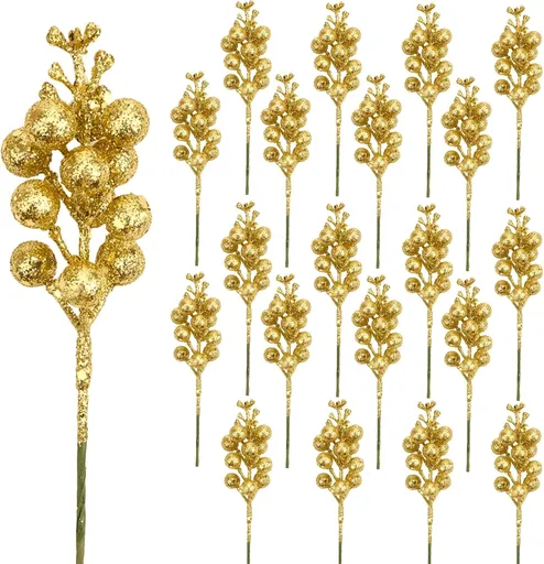 Gold Glitter Berry Ornaments Christmas Tree Decorations 20 cm Artificial Xmas Tree Filler Festive Home Decor
