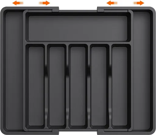 Extendable Cutlery Tray with 8 Compartments - 38 Cm Deep - Cutlery Cassette - Cutlery Drawer Organizer - Kitchen Cutlery Holder - BPA-Free - Organizer - Kitchen Drawer - Cutlery - 57 x 38 x 5 Cm Maximum Size - 33 x 38 x 5 Minimum Size - 6 to 8 Compar