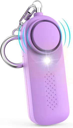 Personal Alarm - 130 dB - Security Siren - Self-Defense Siren - With LED Light-Up Keyring - For Children, Women, Students and Seniors (Purple)