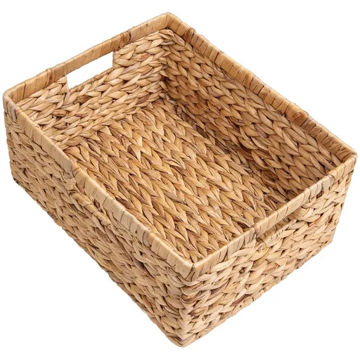 Storage basket Large Rectangular Wicker Basket, Water Hyacinth Storage Basket with Built-in Handles, 1 Pack