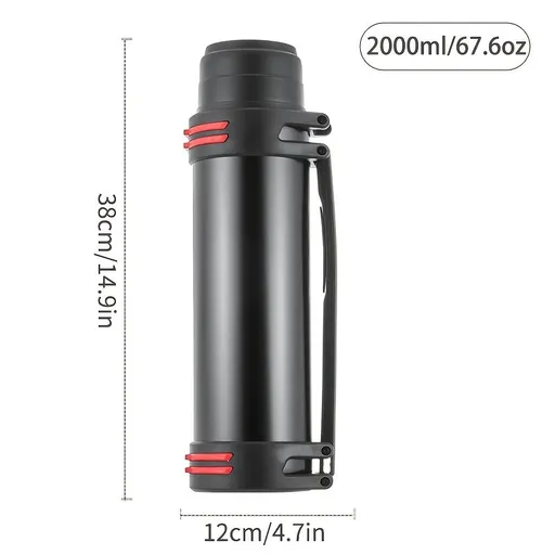 1pc Large Capacity Stainless Steel Insulated Water Bottle - Portable, Reusable Thermal Flask for Hot and Cold Beverages, Hand Wash Only, Multipurpose Outdoor Travel Jug Black 67.63oz