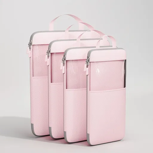 Mu Family Travel Storage Bag Portable Compressible Cube Pink Small size [13*12*34]